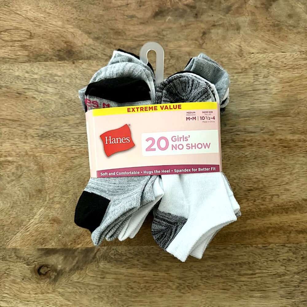 New: 20Pk 10.5-4 (M) Girls Stay Put No Show Socks